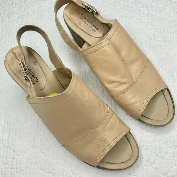 Sophia Milano Leather Slingback Sandals Size 9 Beige Made in Italy - Picture 12 of 13